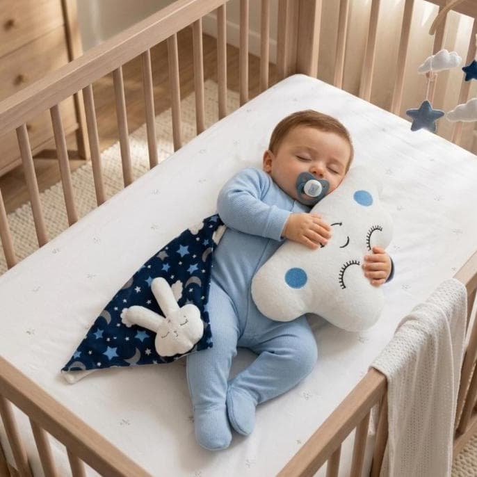 Kit Enxoval Bebê - Almofada Nuvem Macia + Naninha com Carinho para Berço Infantil