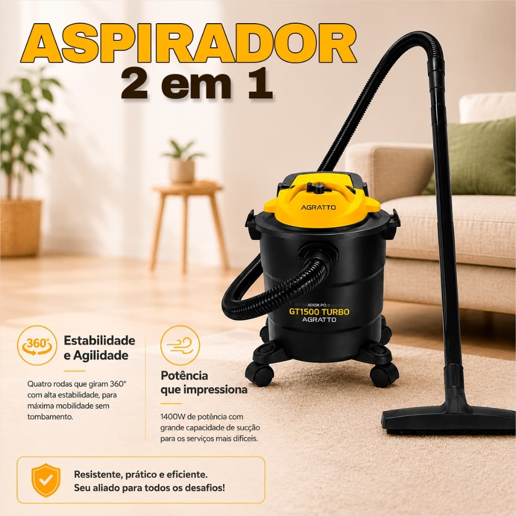 Aspirador de Pó e Água Portátil Aspirador de Pó  2 em 1 Aspiador de Água 11L Agratto 1400W