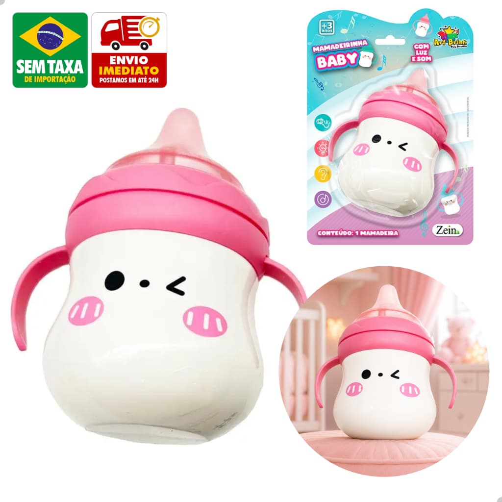 Mamadeira Infantil de Brinquedo com Música Luzes e Som Interativo Brincadeira de Faz de Conta Bebê