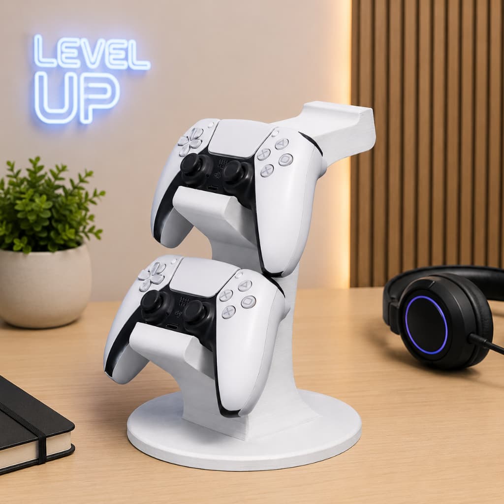 Suporte Duplo para Controle e Headset Gamer, Organizador de Mesa para Video Game e Fone