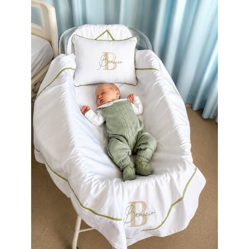 Kit Manta Maternidade com Almofada Personalizada Nome do Bebê Bordado | Enxoval Bebê Luxo 100% Algodão