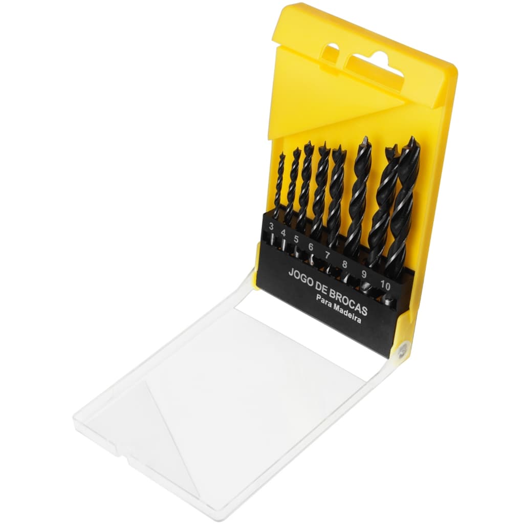 Kit Jogo De Brocas Para Madeira 3 A 10mm Com Estojo Aço Resistente 8 Peças Profissional