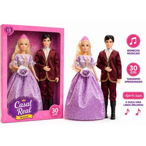 Boneca Princesa + Príncipe Articulados - Luxo com Roupas Detalhadas Musical