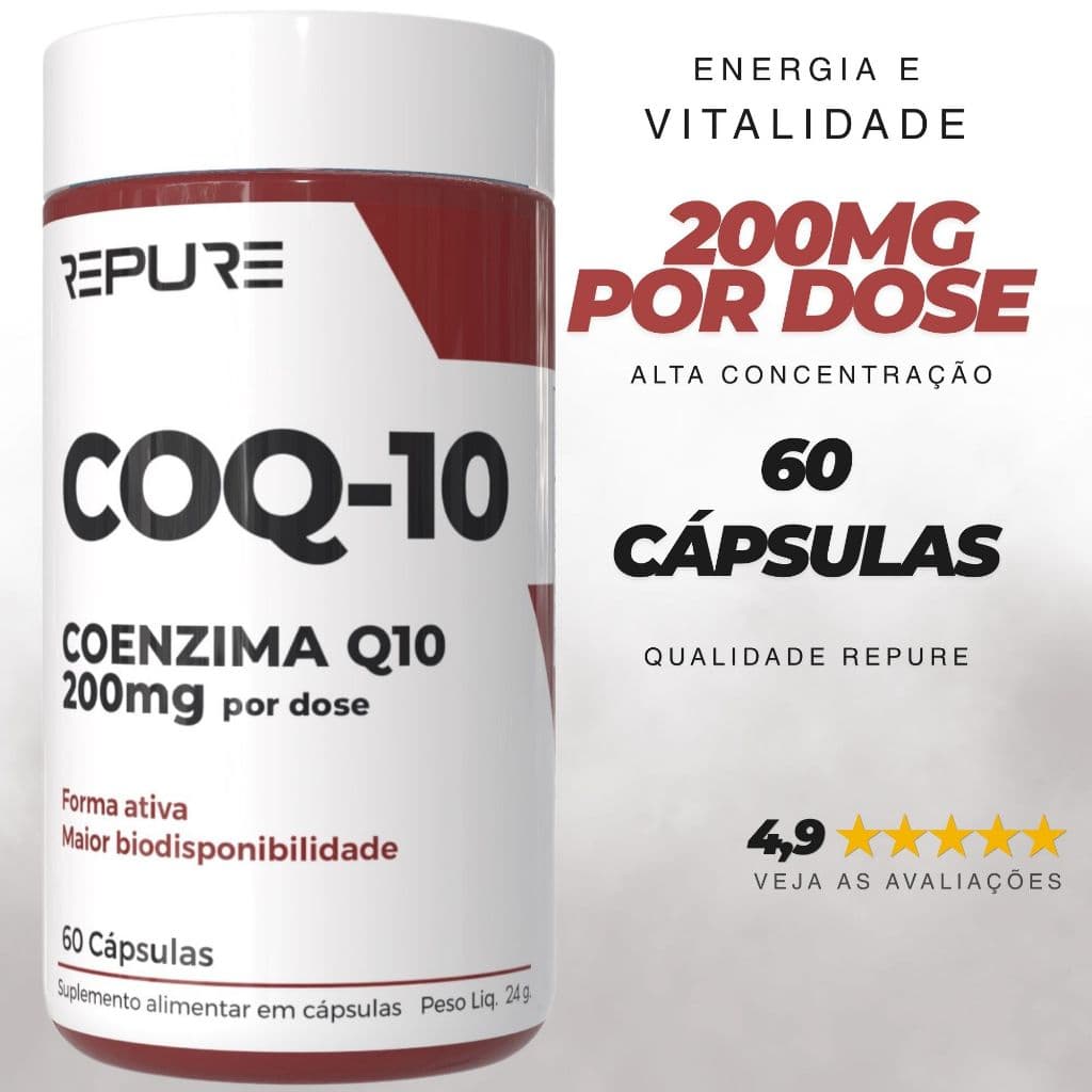 Suplemento Alimentar Coenzima Q10 200mg Original Vitamina q10 Coq 10 - 60 Cápsulas Repure Nutrition