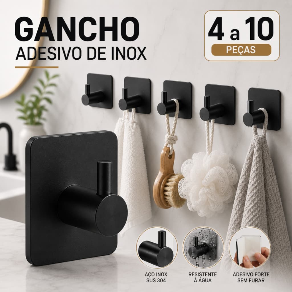 Kit Gancho de Aço Inox Gancho Adesivo para Roupas, Gancho para toalhas, Gancho de cozinha Banheiro