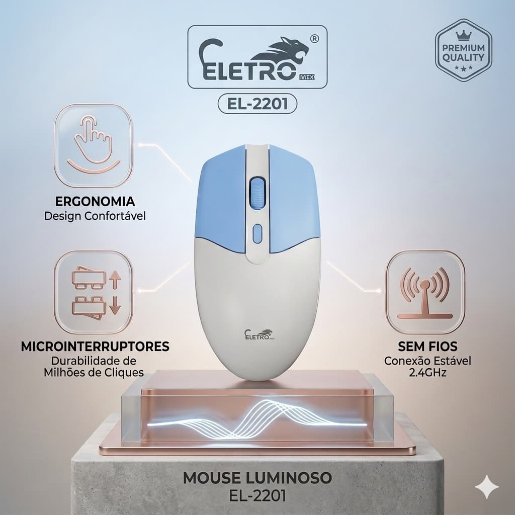 Mouse Sem Fio Óptico EL-2201 2000 DPI Ergonômico 4 Botões para Notebook PC