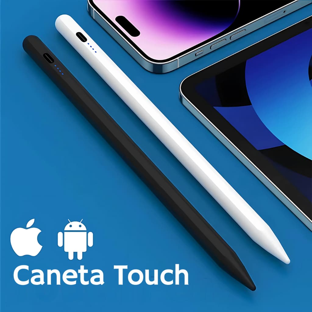 Caneta Touch Pen Stylus Universal Recarregável Compatível com iPad iPhone iOS Smartphone Tablet Android