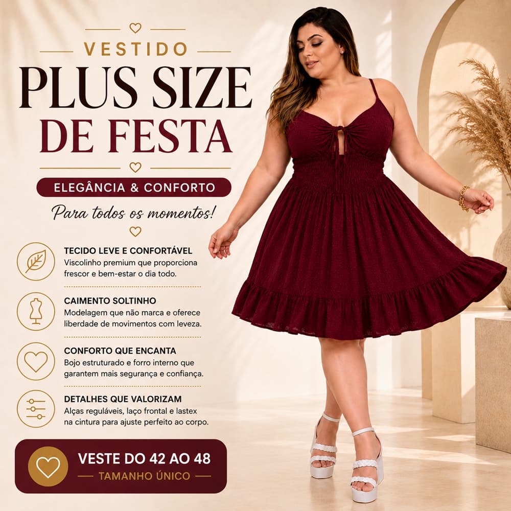 Vestido Feminino Plus Size Curto Festa Soltinho Linda e Feminina