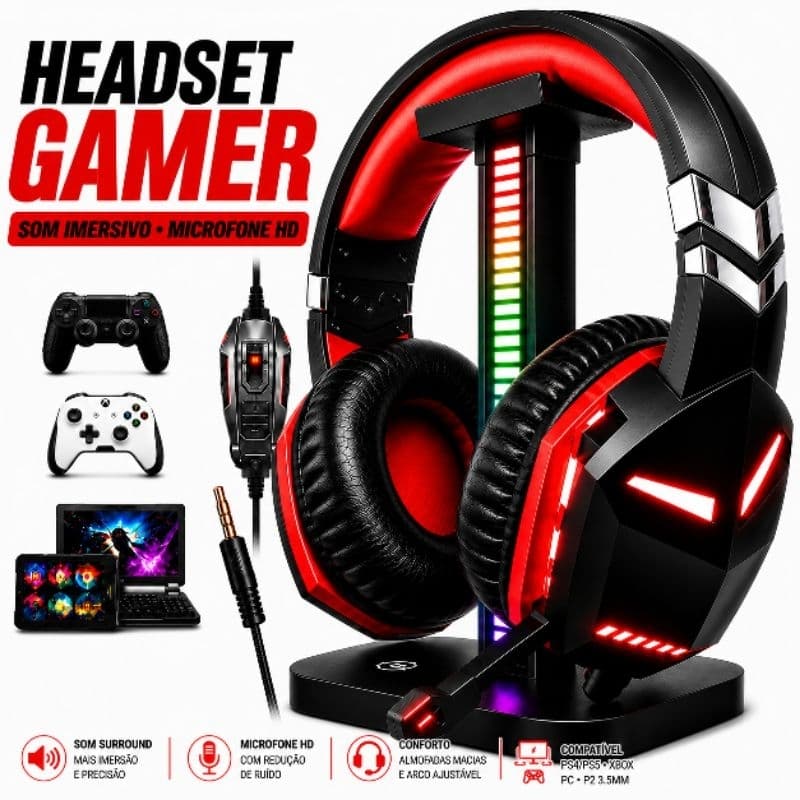 Headset fone gamer  LED RGB, PS4, PS5, XBOX, Celular, Tablet, Pc, Notebook,Gamer