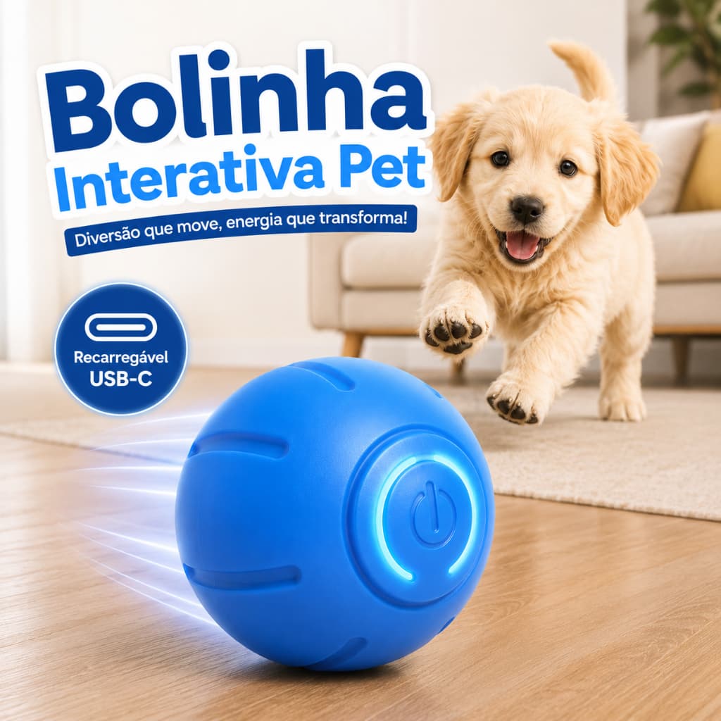 Brinquedo Bola Bolinha Interativa Pet Cachorro Gatos Cães Led Usb Recarregável Movimento Automático