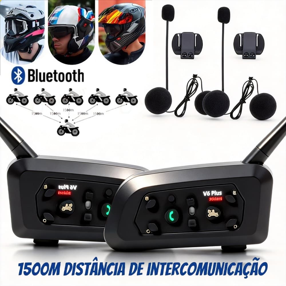 Par Intercomunicador Capacete Comunicador Moto V6 Bluetooth