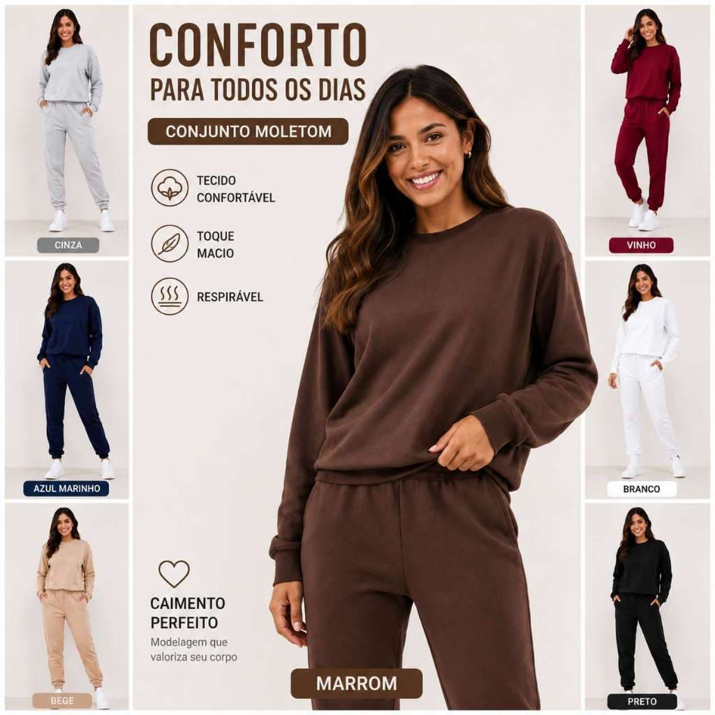 Conjunto Moletom Feminino Casual Inverno Blusa Manga Longa e Calça Jogger