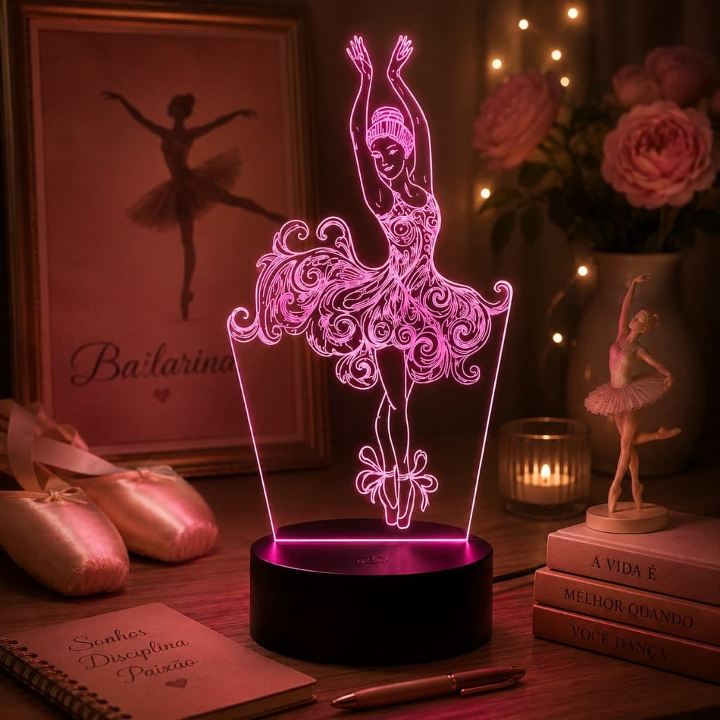 Luminária Led 3D Bailarina Balé Abajur 1 Presente Criativo Decoração Multicores