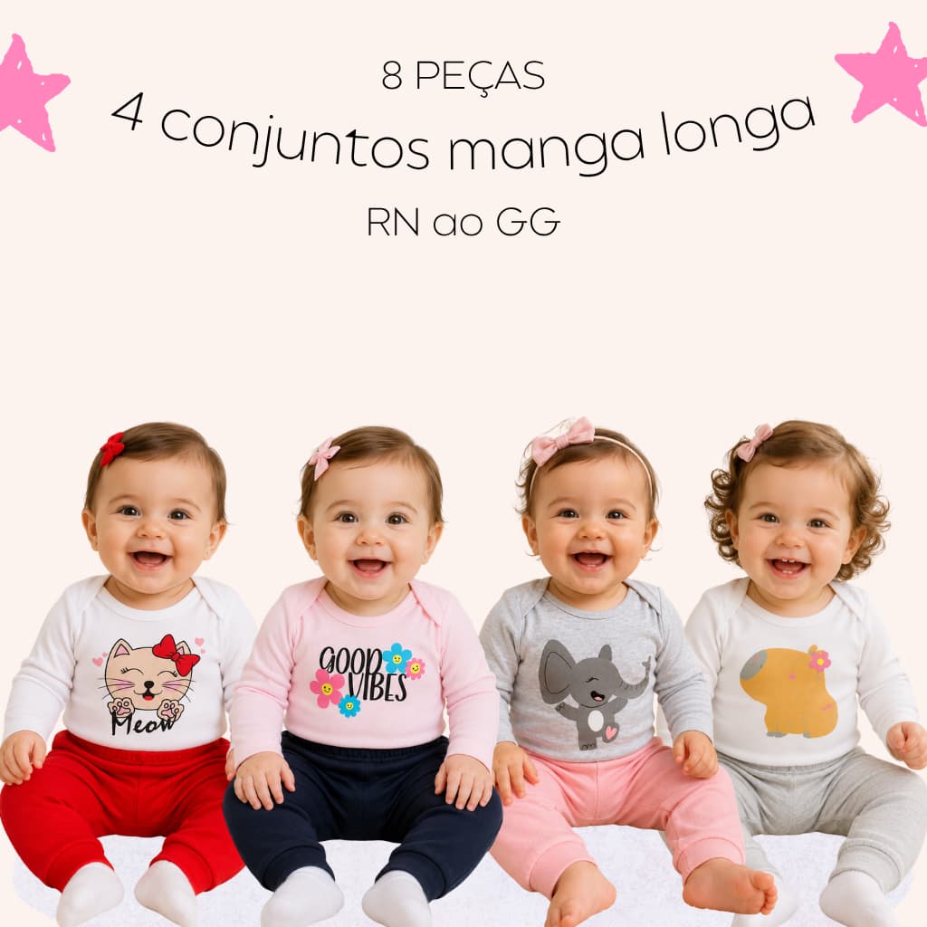 Kit 8 Peças Conjunto Bebê Body Manga Longa Bebê Menina Inverno Algodão Enxoval Bebê
