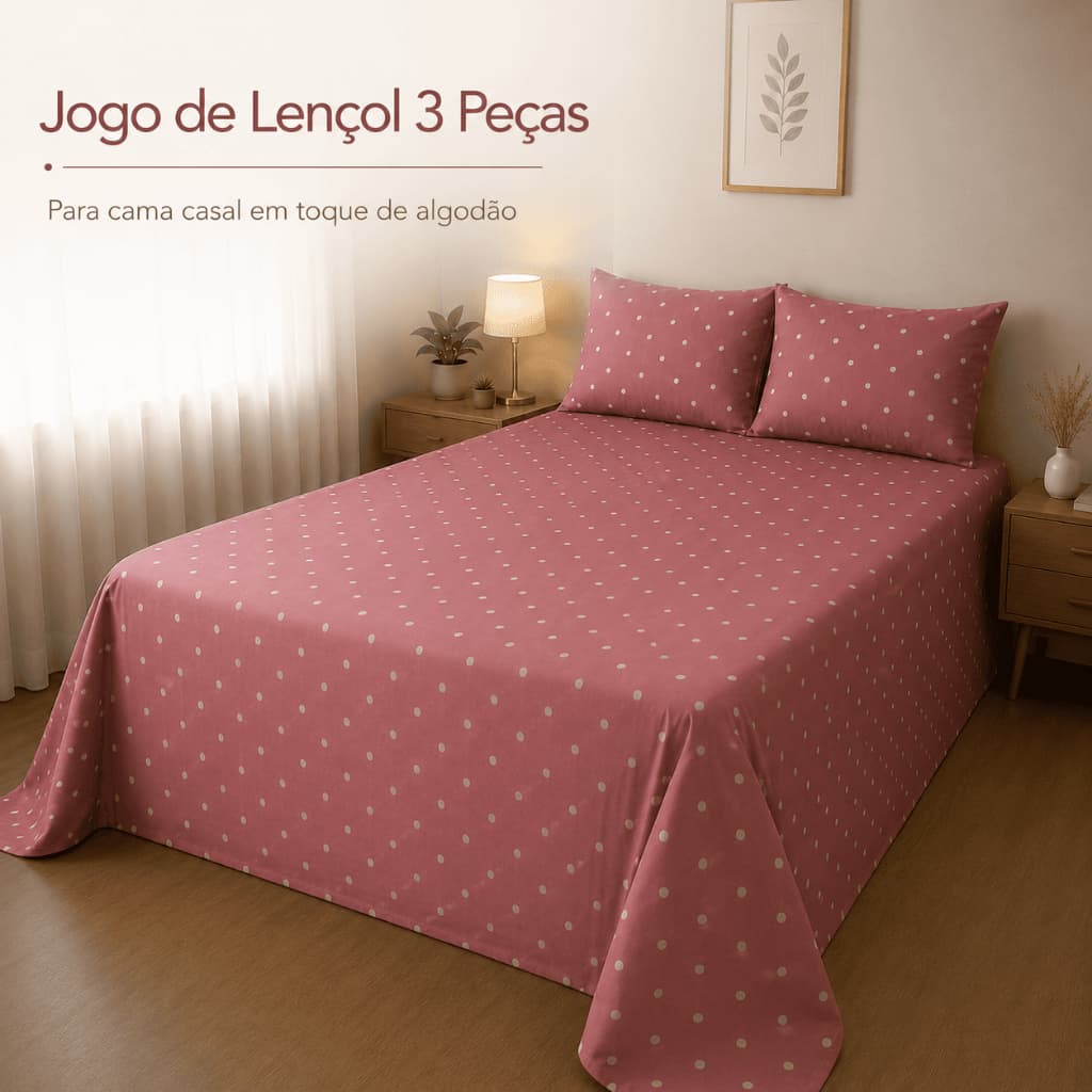 Jogo de Lençol Cama Casal Box e Queen 3 Peças Toque de Algodão Macio Estampado Tamanho 2,20m x 2,50m