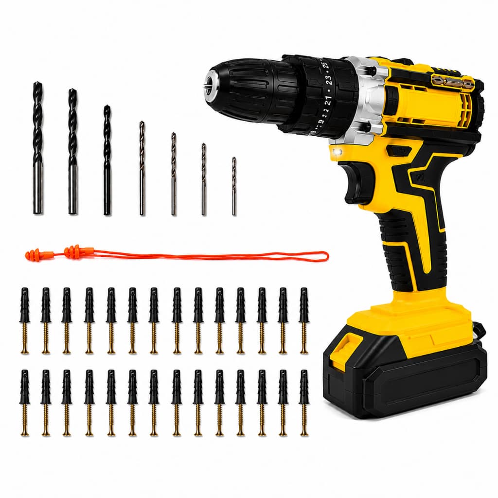 21v parafusadeira furadeira impacto elétrica Furadeira bivolt Sem Fio 1 Baterias Acessórios
