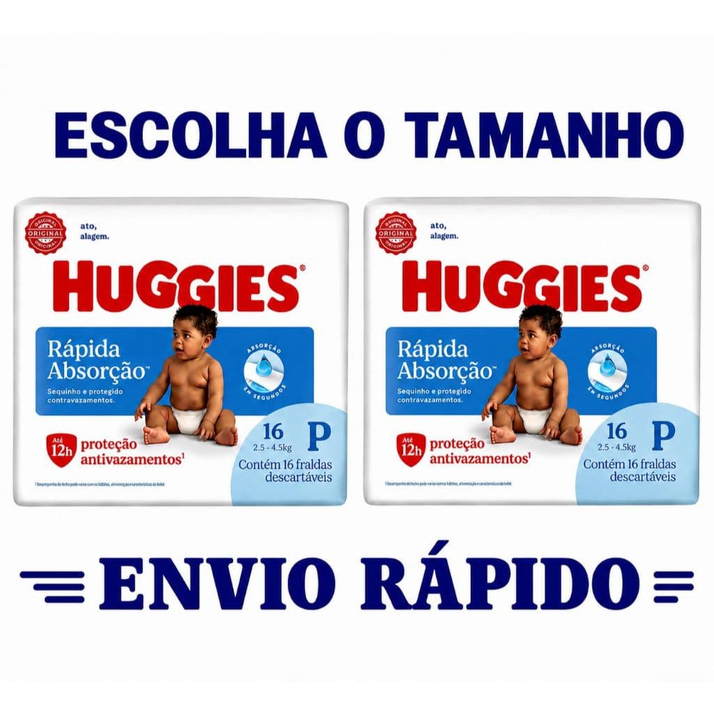 Fraldas Descartaveis Bebe Huggies Promoçao Todos os Tamanhos Kit 2 Pacotes   - Tripla Proteção