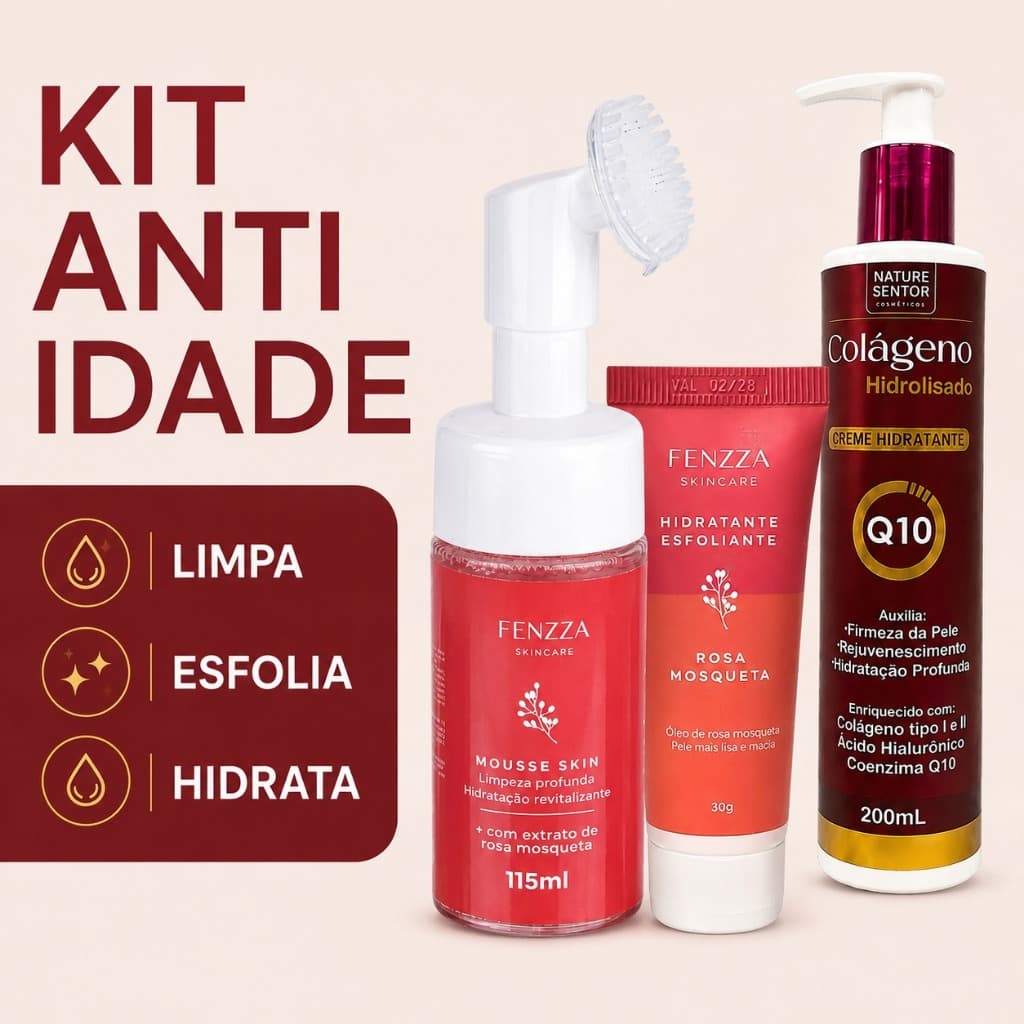 Kit Colágeno Q10 Creme Anti-Idade Firmeza e Hidratação Fenzza