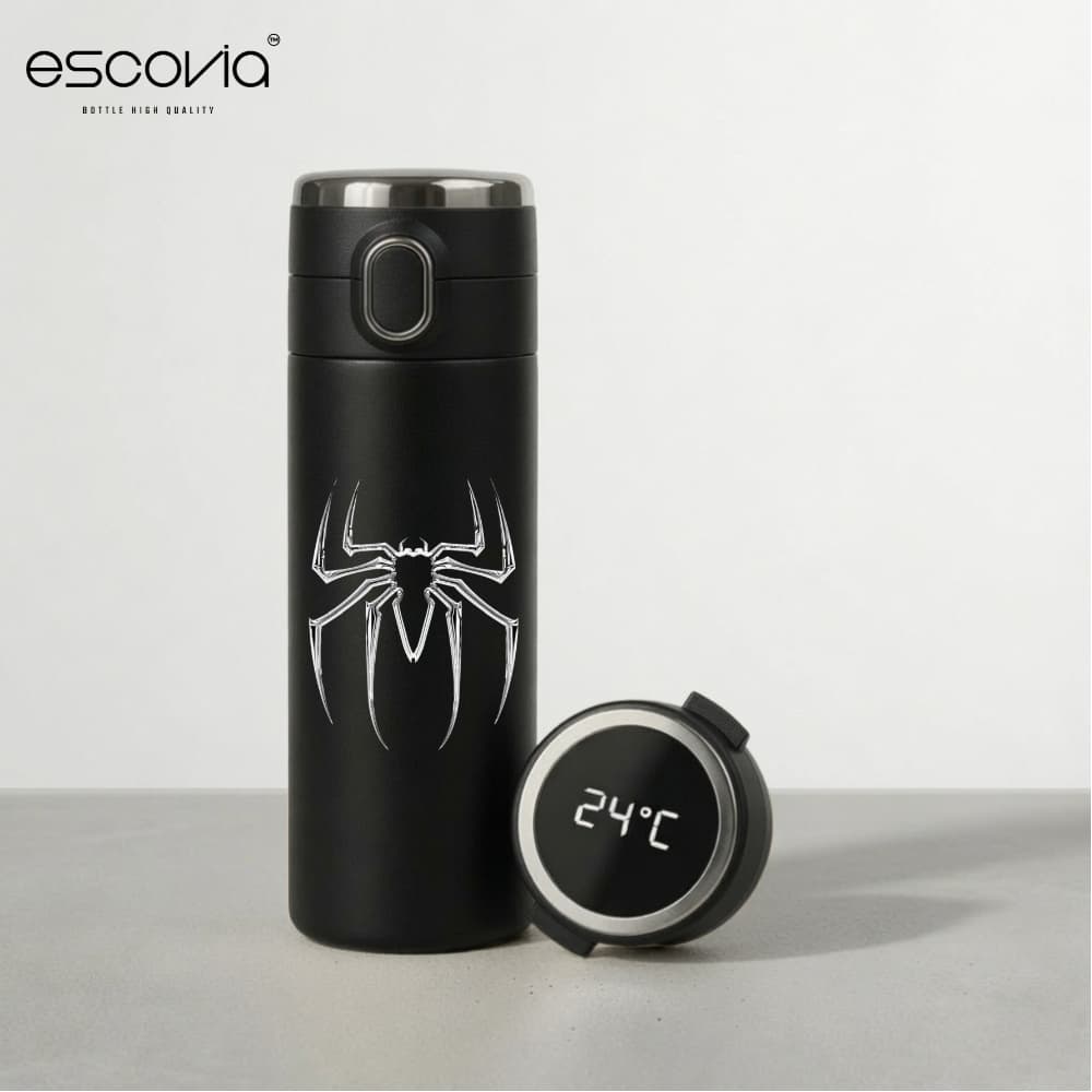 Garrafa Térmica Marvel Spiderman Homen Aranha Prata Aço Inoxidavel Parede Dupla 420ml com Termômetro Digital