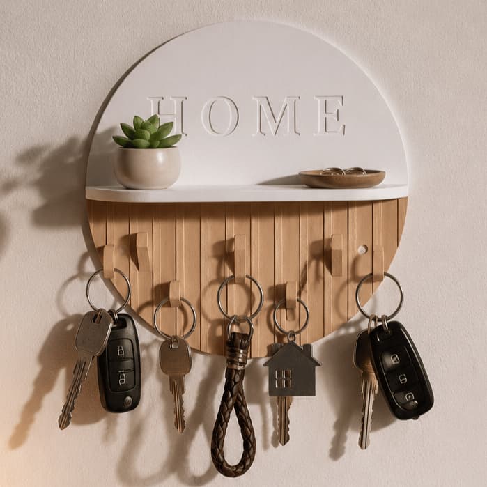 Porta Chaves Parede 5 Ganchos Decorativo HOME com Prateleira Suporte Organizador Chaves Hall Entrada Casa