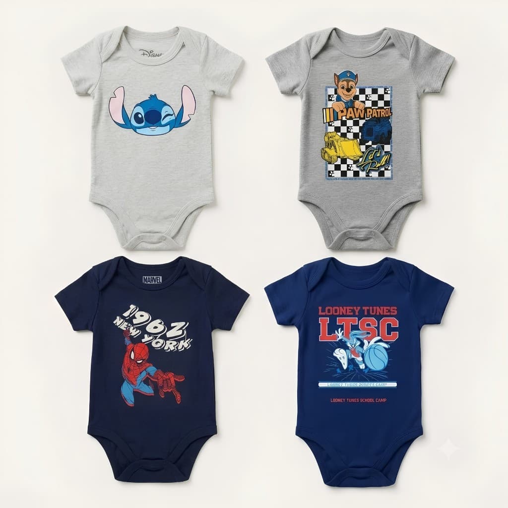Kit 1ou 3 Body Bebe Menino Verão Personagens Em Algodão Tam. P M G Estampa Fofa Enxoval de Bebe Menino