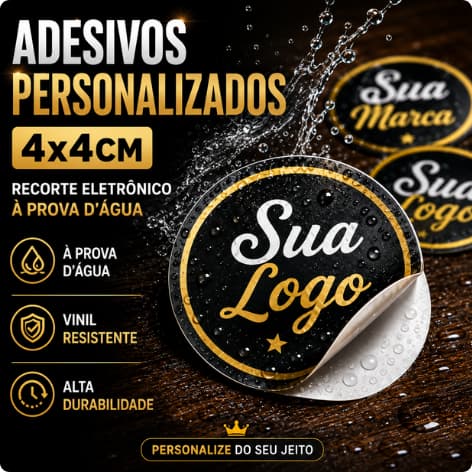 ADESIVO PERSONALIZADO 4x4 CM | RECORTE ELETRÔNICO | IMPERMEÁVEL | LOGO DA SUA MARCA + BRINDE!