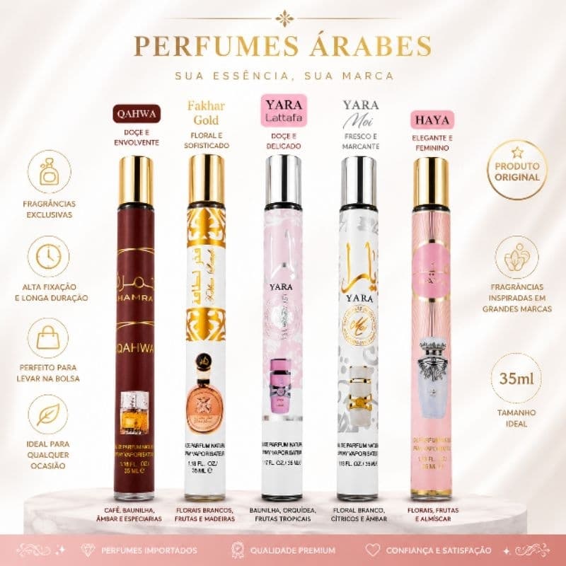 Perfume Árabe, 35ml Lattafa, Yara, Haya, Fakhar, Qahwa, Perfume Feminino, Perfume Importado