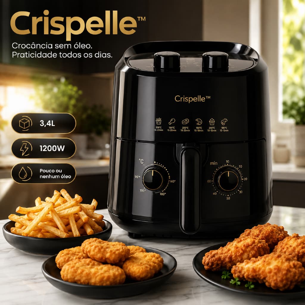 Air Fryer Crispelle™ 3,4L 1200W 220V Fritadeira Sem Óleo Antiaderente controle Temperatura e Timer