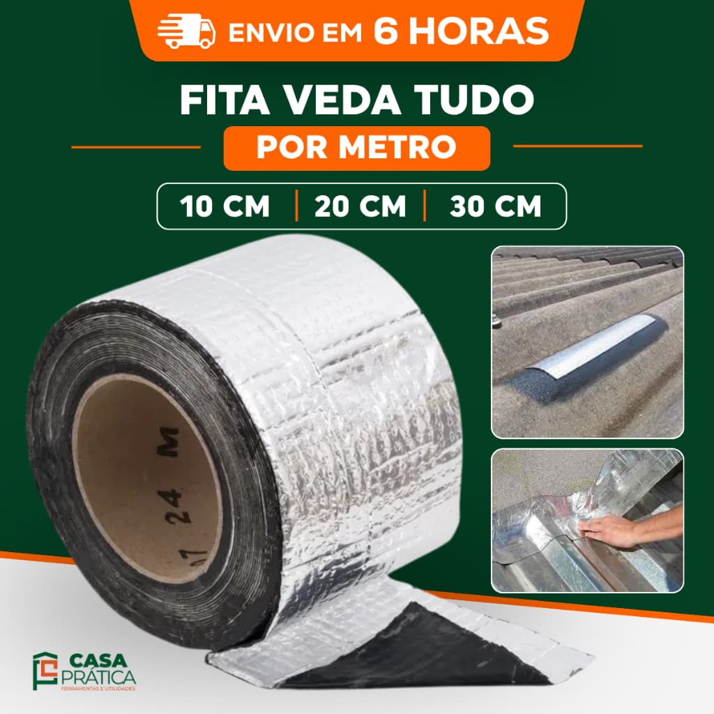 Fita Multiuso Veda Tudo Autoadesiva Reparos Rufo Calha Telhado Impermeabilizante Laje 10cm 20cm 30cm