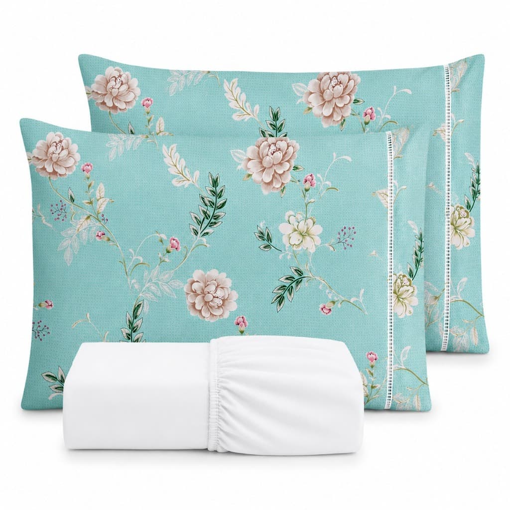 Kit Lençol Fronha Estampada Cama Solteiro Casal Queen King 400 fios Micropercal 03 Peças Ponto Palito