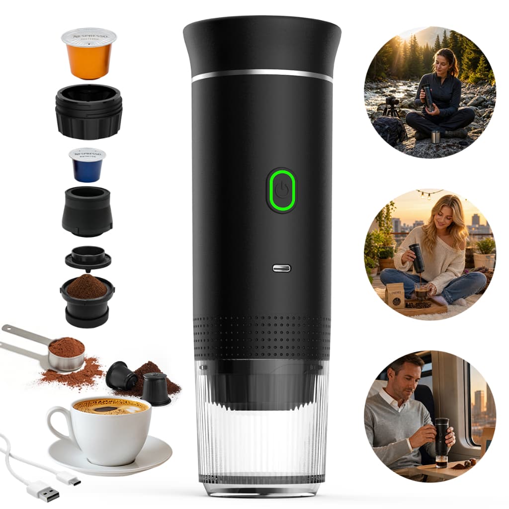 Cafeteira Portátil Expresso 3 Em 1 Elétrica Cápsula E Pó Usb-C Para Viagem E Carro