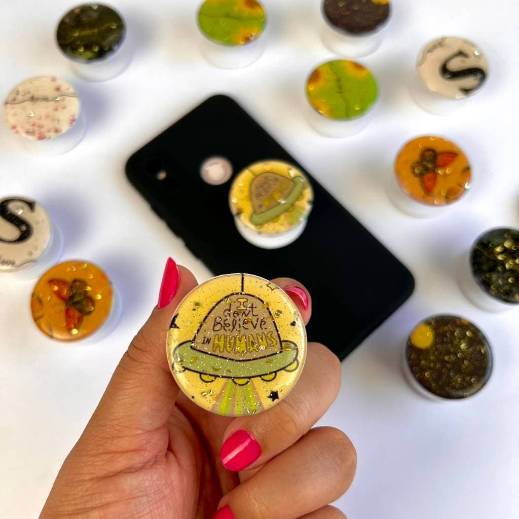 Kit 2 Peças Suporte Adesivo para Celular - Apoio Segura Celular com Desenhos Variados - Pop Socket Redondo (E)