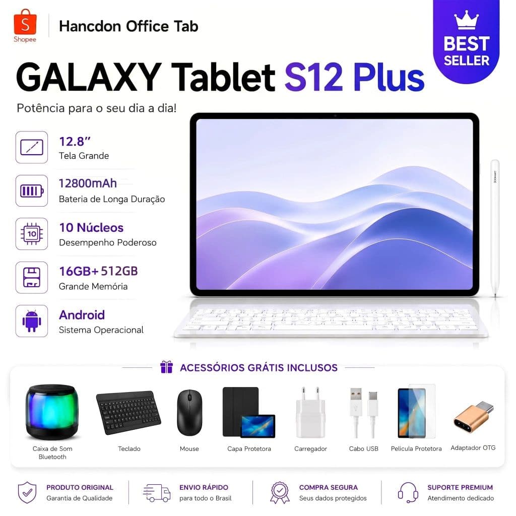 【Free Keyboard and mouse】Galaxy Tab S12 PLUS 12.8" HD Tablet PC  ROM 16GB +512GB Android 15 12800mAh Battery