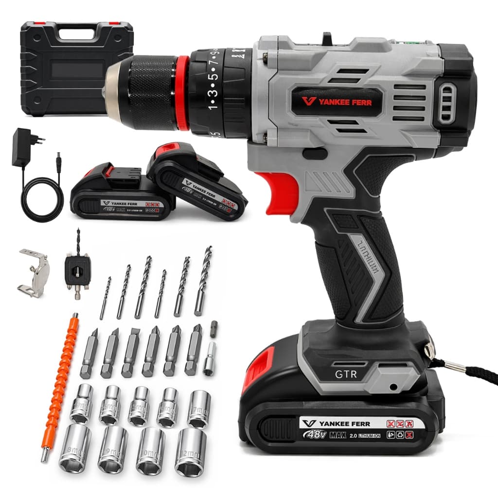 Kit Parafusadeira Furadeira e Chave De Impacto 21V/48V Com 2 Baterias 85 N.M 3 funções Completo Acessórios