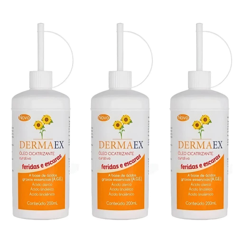 Kit 3 Óleo de Girassol Dermaex 200ml – Cicatrizante e Hidratante AGE Escaras