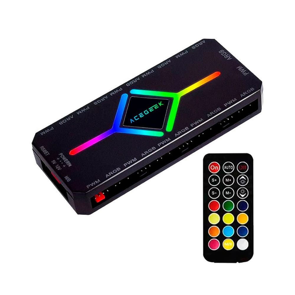 Controladora Acegeek Hub10, 10 Portas ARGB, 10 Portas PWM, Preto, AG-HUB10-BK