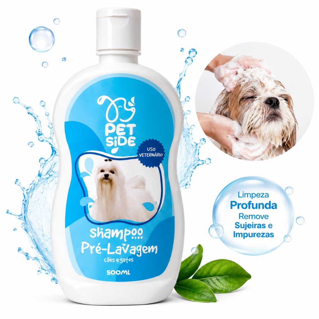 Shampoo Pré Lavagem Limpeza Profunda 500ml Cães Gatos Banho Pet Pelos PetSide Pré Banho