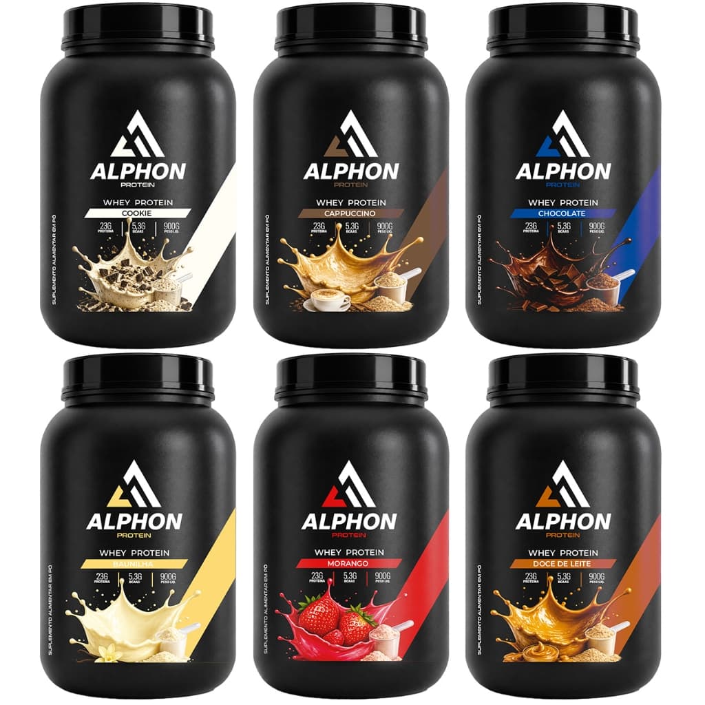 Whey Protein Alphon 900g | Sabores Chocolate, Baunilha, Morango, Cookie, Cappuccino e Doce de Leite | Proteína Concentra