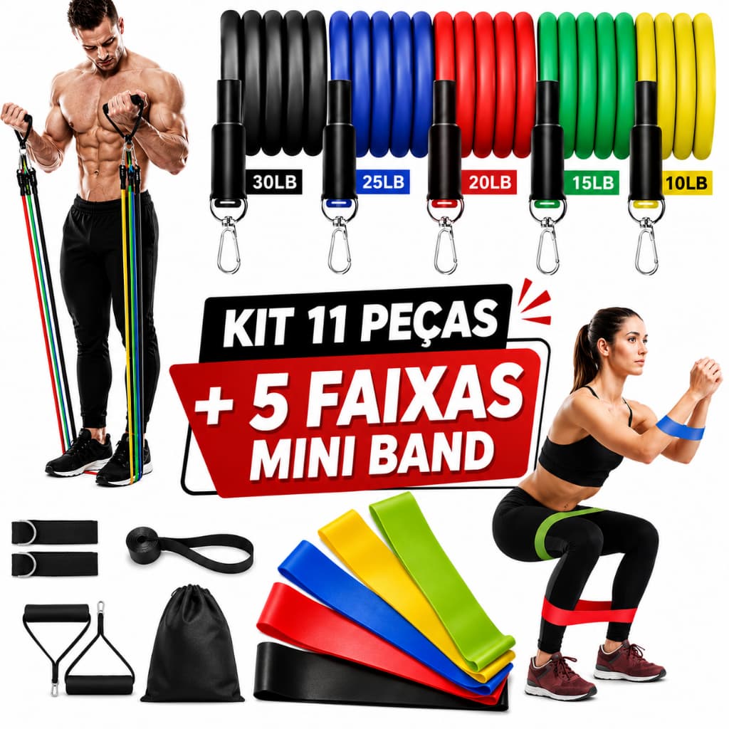 Kit 11 peças + Mini Band Treino Academia em Casa Musculação Fitness