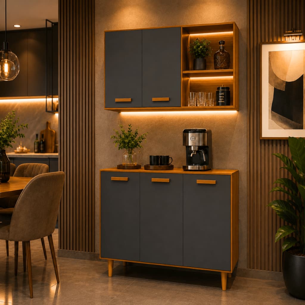 *LANÇAMENTO* Armário Cozinha Compacto com Balcão e Aéreo Multiuso Design Moderno Organizador