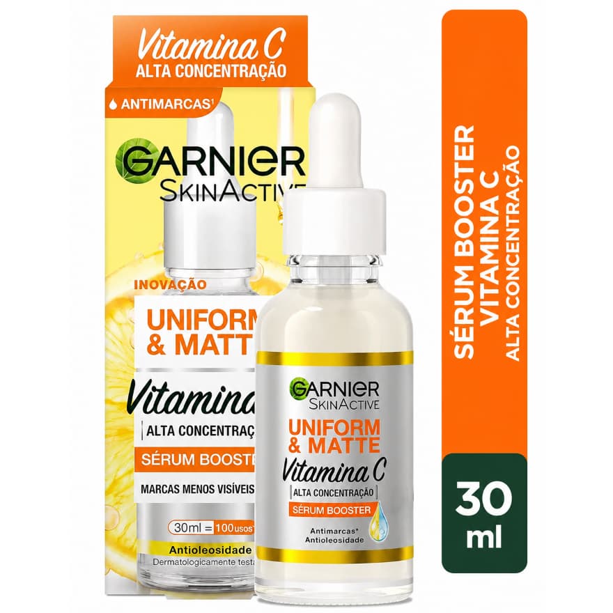 Sérum Facial Garnier 30ml Vitamina C Uniform & Matte Alta Concentração