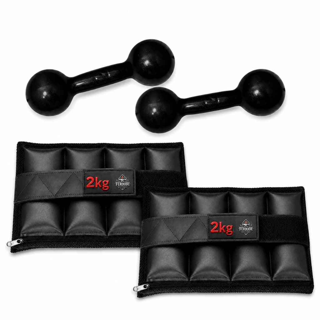 KIT PAR CANELEIRAS 2KG REGULÁVEIS + PAR HALTERES BOLA EMBORRACHADO 2KG MUSCULAÇÃO FITNESS TREINO ACADEMIA