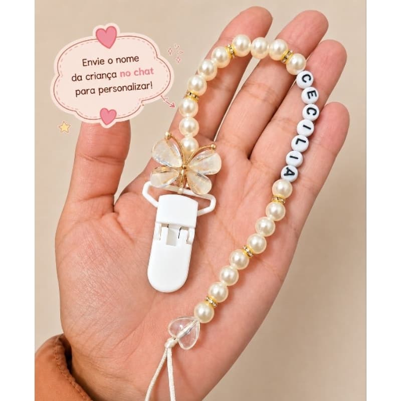 Prendedor de chupeta personalizado com nome luxo | Presente maternidade