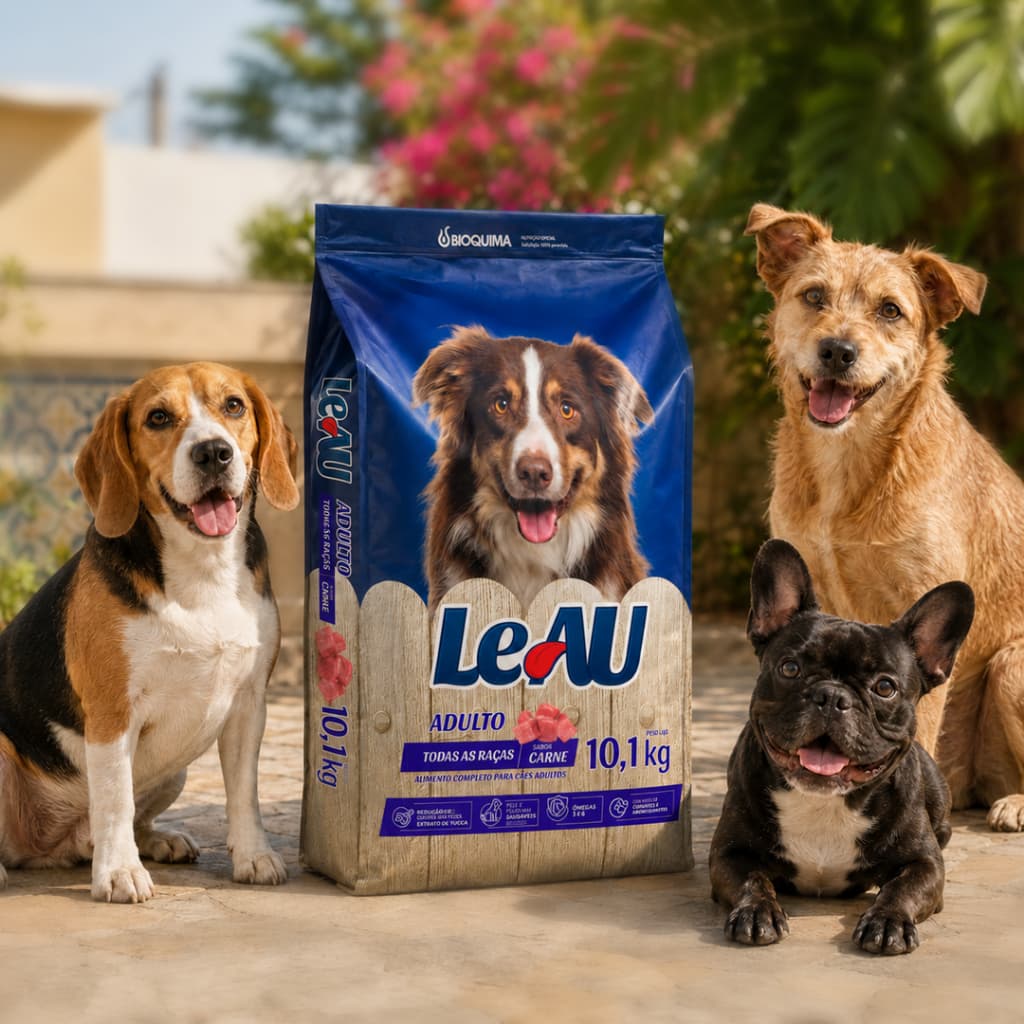 Ração Para Cachorro Leau Dog 10kg Adulto Todas as Raças Sabor Carne 18% Proteína