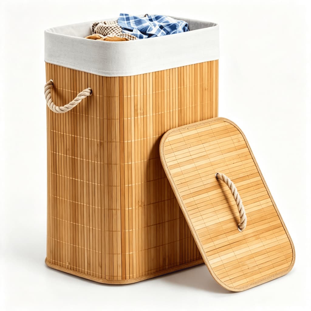 Cesto Roupa Suja Bambu 70L Organizador Banheiro Lavanderia cesto de bambu Quarto com Tampa Alças Tampa top10