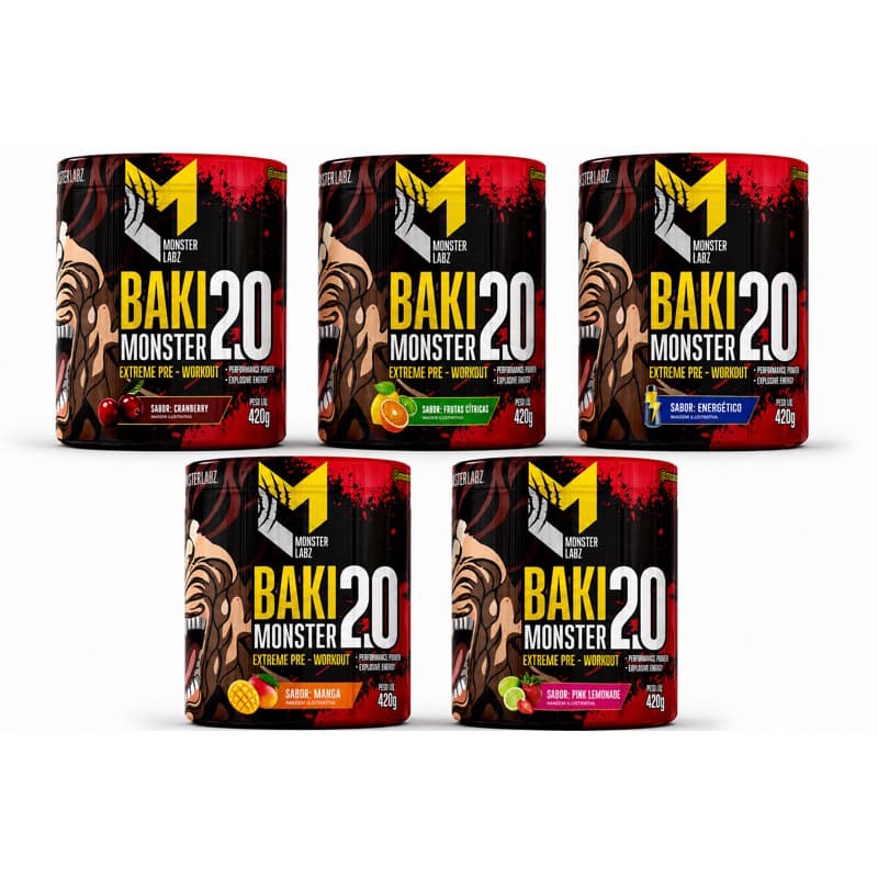 BAKI 2.0 PRÉ TREINO 420g - MONSTER LABZ - RENDE 60 DOSES - 400mg de CAFEÍNA