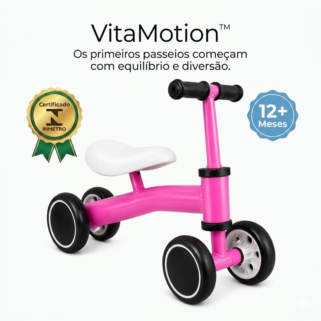 Mini Bicicleta de Equilíbrio Infantil 4 Rodas Rosa – Andador para Bebês