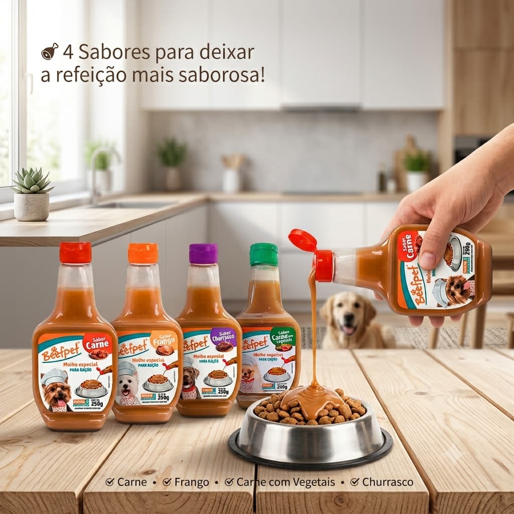 Kit Molho Para Racao Cachorro Cães 4 Sabores Estimula Apetite