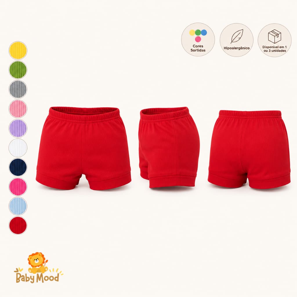 Shorts De Bebê KIT COM 3 - Tapa Fraldas 100% Algodão - Ribana Bebê Menino Menina Infantil - Várias Cores