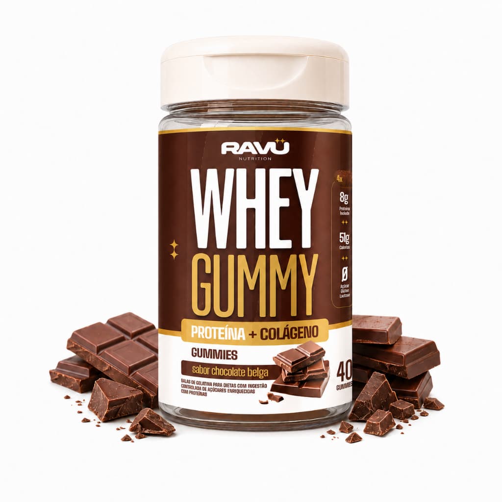 Whey Gummy Chocolate Belga Ravu 40 Gomas | 2g Proteína por Goma, 80g no Pote, Whey Isolado Zero Açúcar